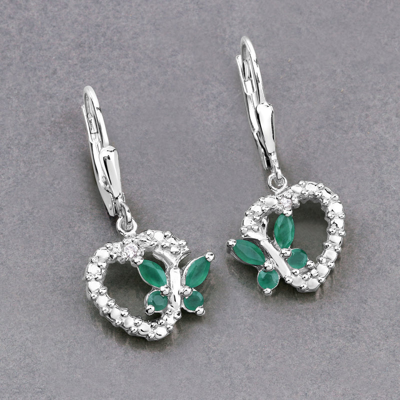 0.44 Carat Genuine Emerald and Created White Sapphire .925 Sterling Silver Earrings