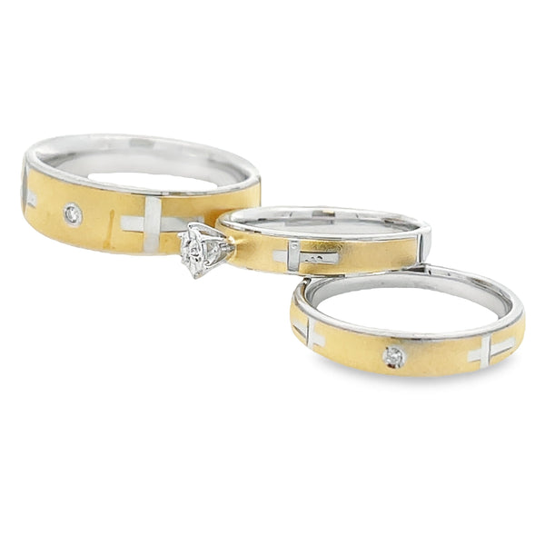 Diamond Antique Style Wedding Trio Set Sterling Silver