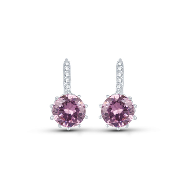 Pink Cubic Zirconia Silvertone Drop Earrings