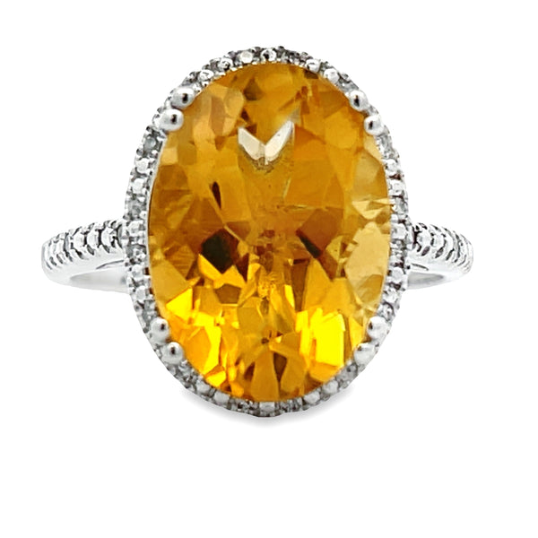 Natural 5.17ct Citrine Diamond Ring 14KT White Gold