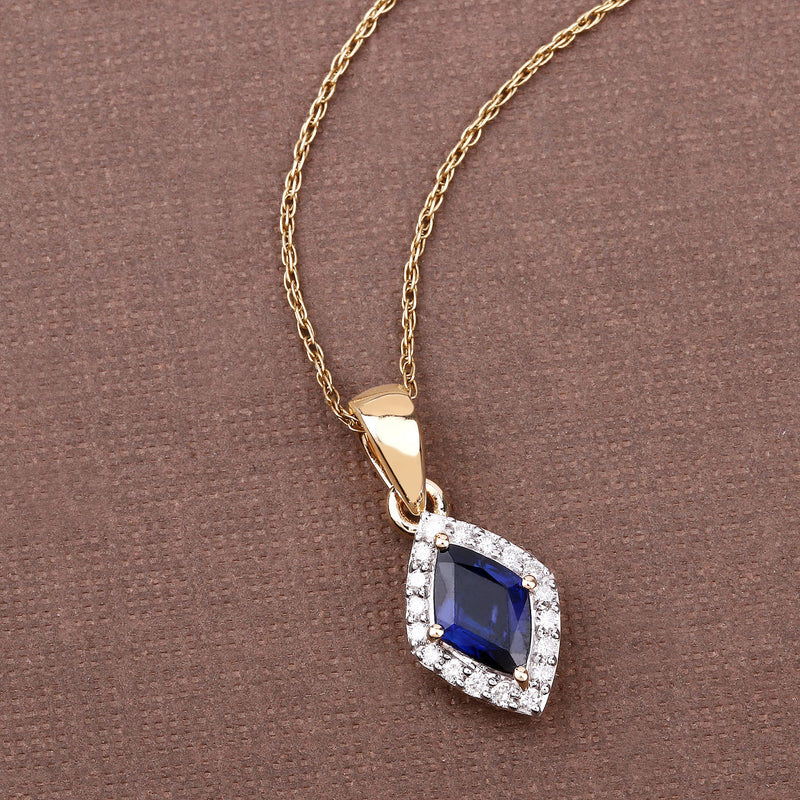 0.92 Carat Genuine Blue Sapphire and White Diamond 14K Yellow Gold Pendant