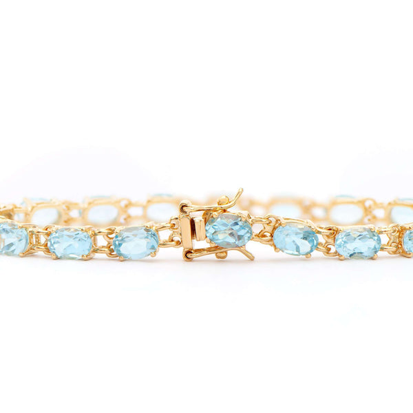 17.2 ctw Blue Topaz 18K Gold Plated Designer Bracelet 7.25 in