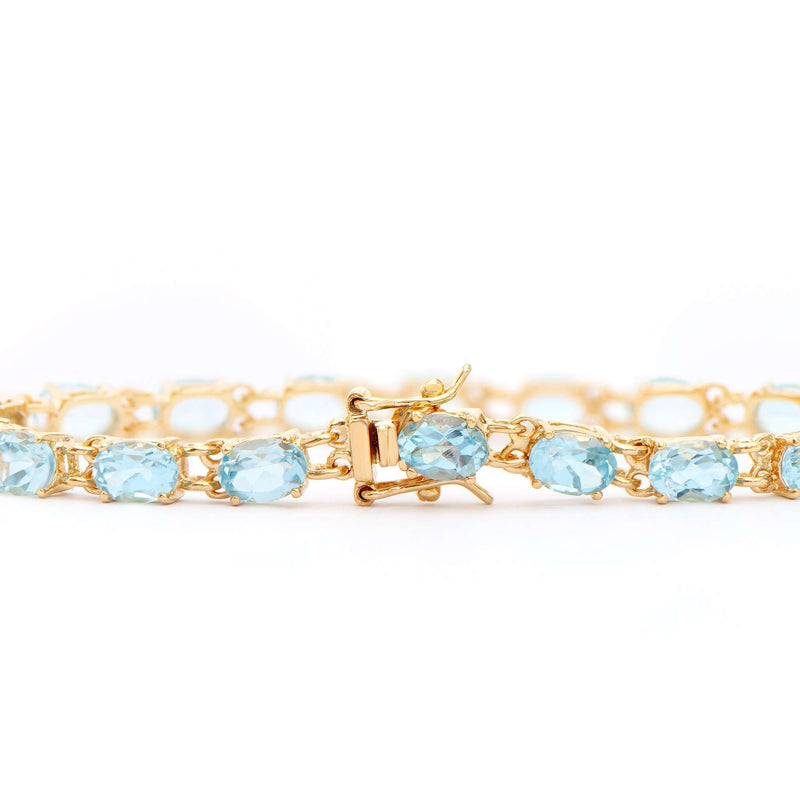 17.2 ctw Blue Topaz 18K Gold Plated Designer Bracelet 7.25 in