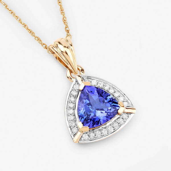 1.58 Carat Genuine Tanzanite and White Diamond 14K Yellow Gold Pendant