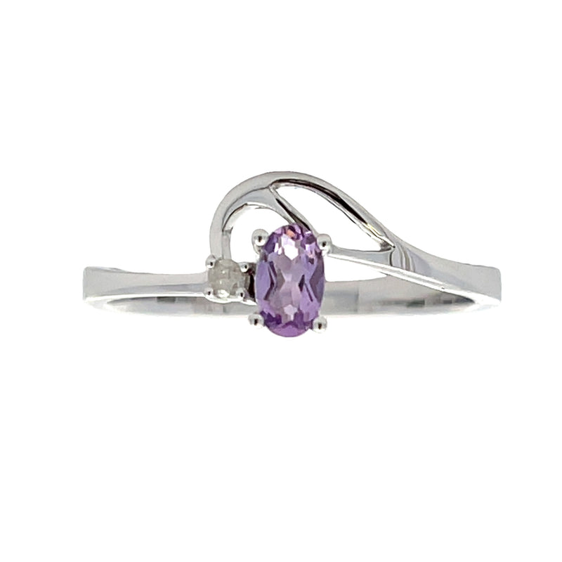 Natural .02ct Amethyst Diamond Ring 10KT White Gold