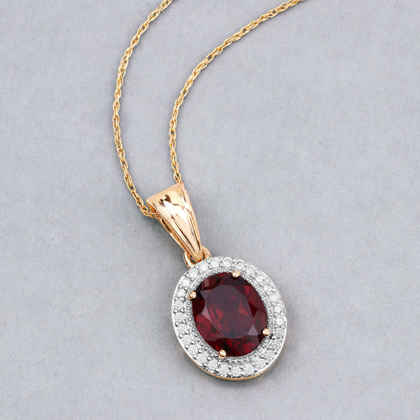 2.95 Carat Genuine Rhodolite and White Diamond 14K Rose Gold Pendant