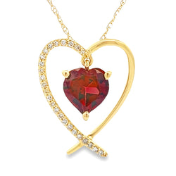 Garnet Diamond Heart Love Pendant 14KT Yellow Gold