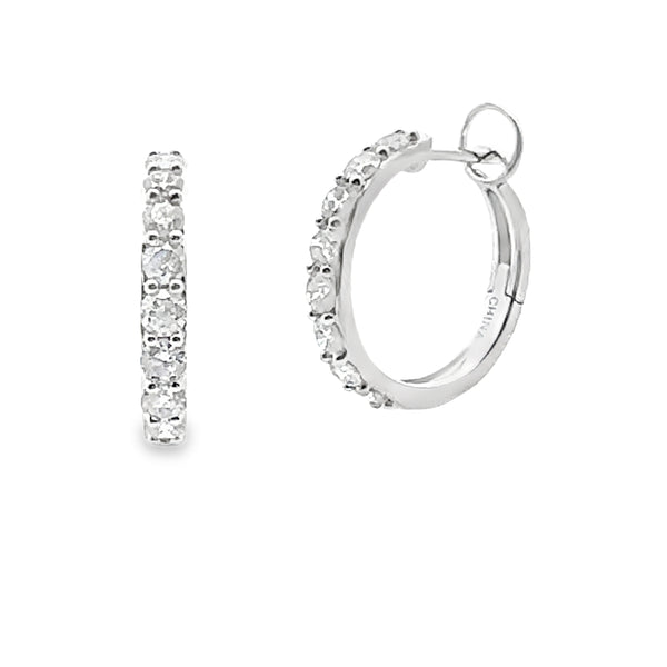 Natural 1.00ct Diamond Hoop Earrings 14KT White Gold