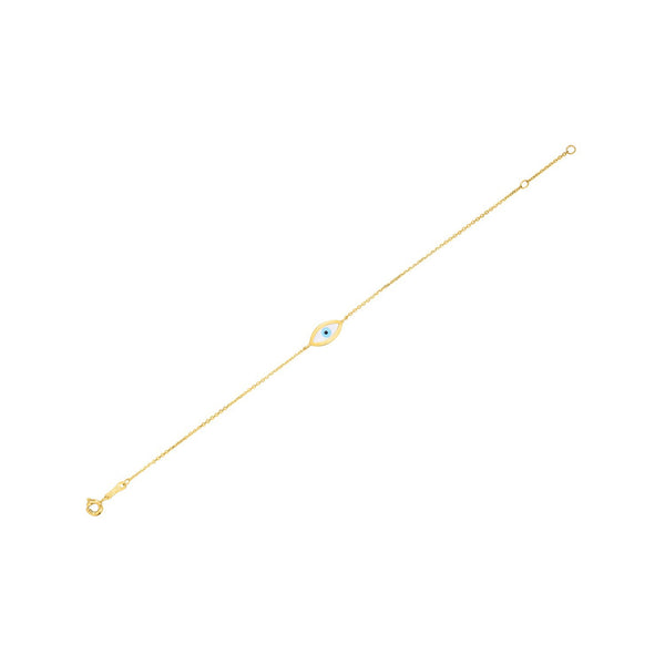 14k Yellow Gold MOP Evil Eye Bracelet (1.00 mm)