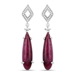 23.25 Carat Dyed Ruby and White Topaz .925 Sterling Silver Earrings