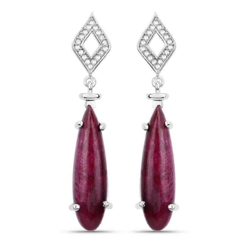 23.25 Carat Dyed Ruby and White Topaz .925 Sterling Silver Earrings