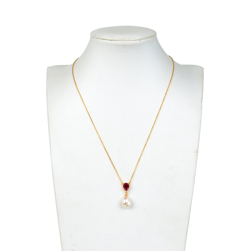 V3 Jewelry Ruby and Freshwater Pearl 18k Gold-Plated Drop Pendant Necklace