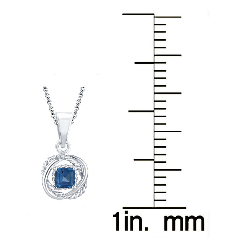 V3 Jewelry Square Natural London Blue Topaz Twisted Wire Pendant with 925 Sterling Silver Gift for Her