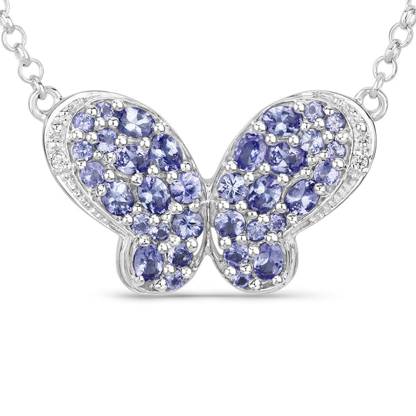 3.31 Carat Genuine Tanzanite and White Zircon .925 Sterling Silver Pendant