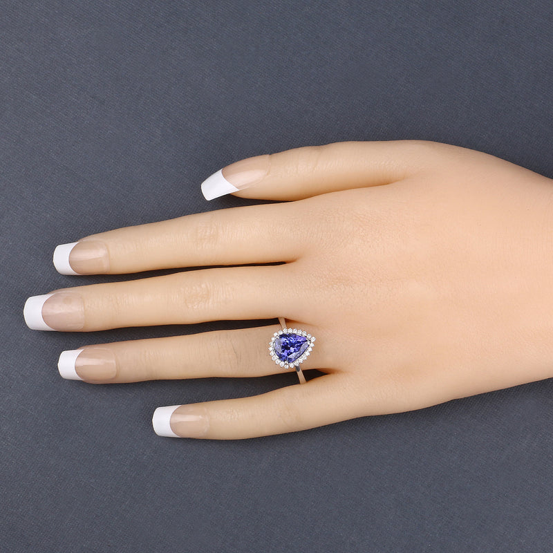 2.84 Carat Genuine Tanzanite and White Diamond 14K White Gold Ring