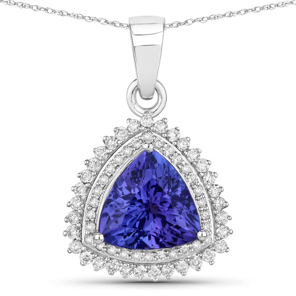 2.16 Carat Genuine Tanzanite and White Diamond 14K White Gold Pendant