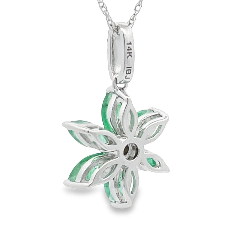 .25ct Emerald Diamond Flower Pendant 14KT White Gold