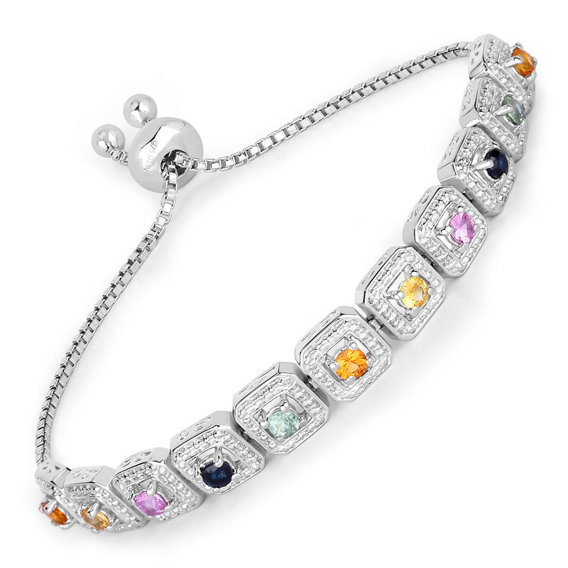 1.21 Carat Genuine Multi Sapphire .925 Sterling Silver Bracelet