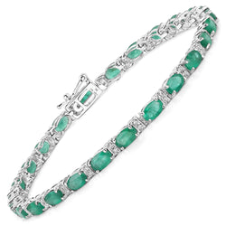 5.17 Carat Genuine Zambian Emerald and White Diamond 14K White Gold Bracelet