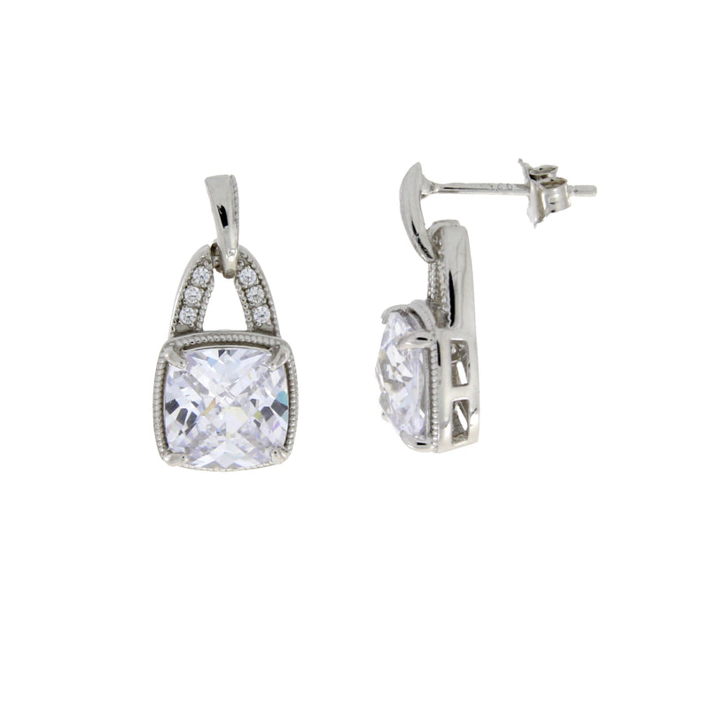 Natural Cubic Zirconium Dangle Earrings Sterling Silver