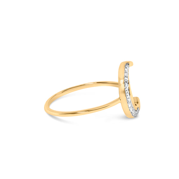 10K Yellow Gold 1/10 Cttw Diamond Crescent Moon Ring (I-J Color, I1-I2 Clarity) - Ring Size 6