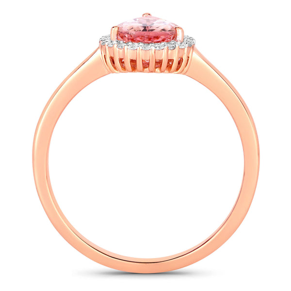 1.02 Carat Genuine Morganite and White Diamond 14K Rose Gold Ring