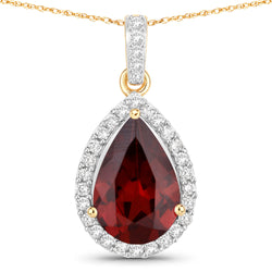 3.29 Carat Genuine Rhodolite and White Diamond 14K Yellow Gold Pendant