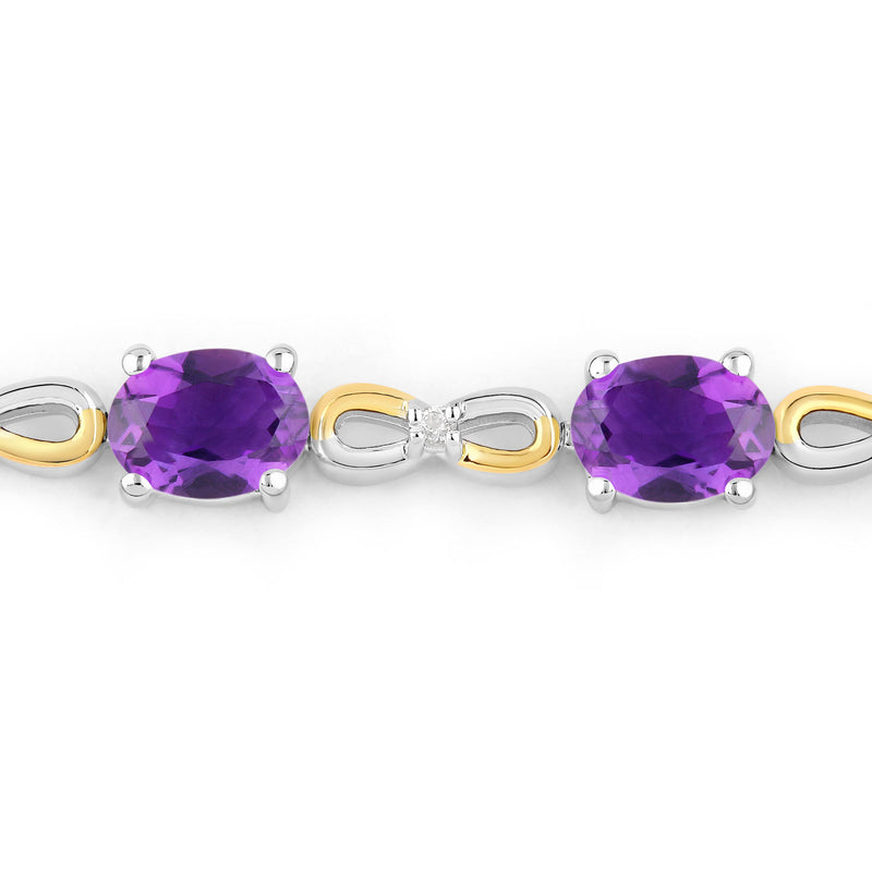 3.27 Carat Genuine Amethyst and White Topaz .925 Sterling Silver Bracelet