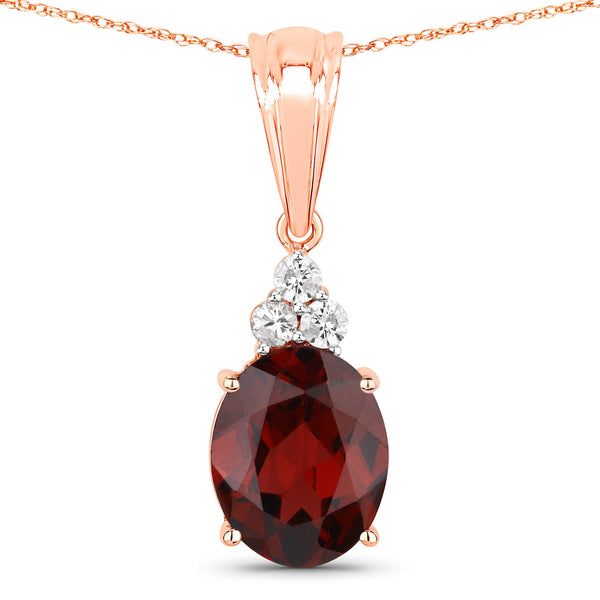 2.84 Carat Genuine Rhodolite and White Diamond 14K Rose Gold Pendant