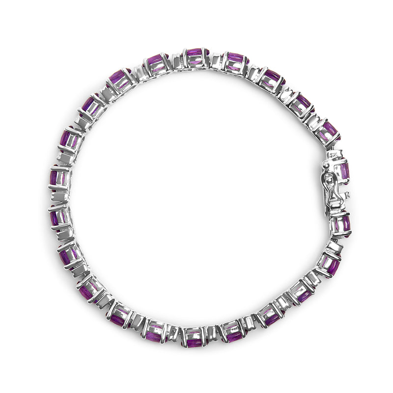 .925 Sterling Silver 9 1/2 Cttw Alternating Oval Amethyst and White Diamond Accent Link Tennis Bracelet (I-J Color, I3 Clarity) - 7.25" Inches