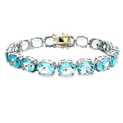 59.00ct Blue Topaz Tennis Bracelet Sterling Silver