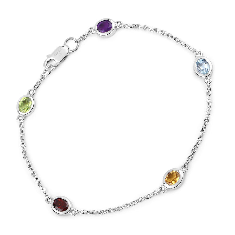 1.83 Carat Genuine Multi Stones .925 Sterling Silver Bracelet