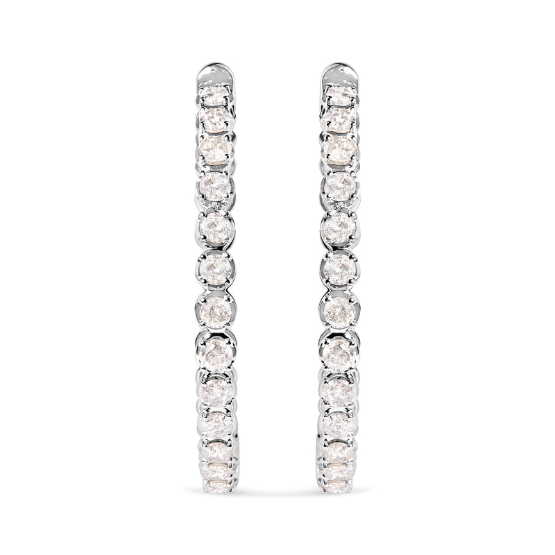 14K White Gold 7.0 Cttw Diamond 1-¾ Inside Out Hinged Leverback Hoop Earrings (I-J Color, I2-I3 Clarity)