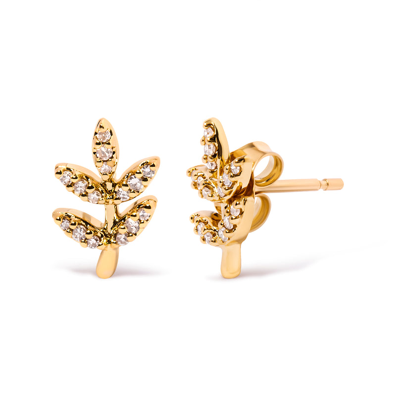 10K Yellow Gold 1/10 Cttw Diamond Accented Leaf and Branch Stud Earrings (H-I Color, I1-I2 Clarity)