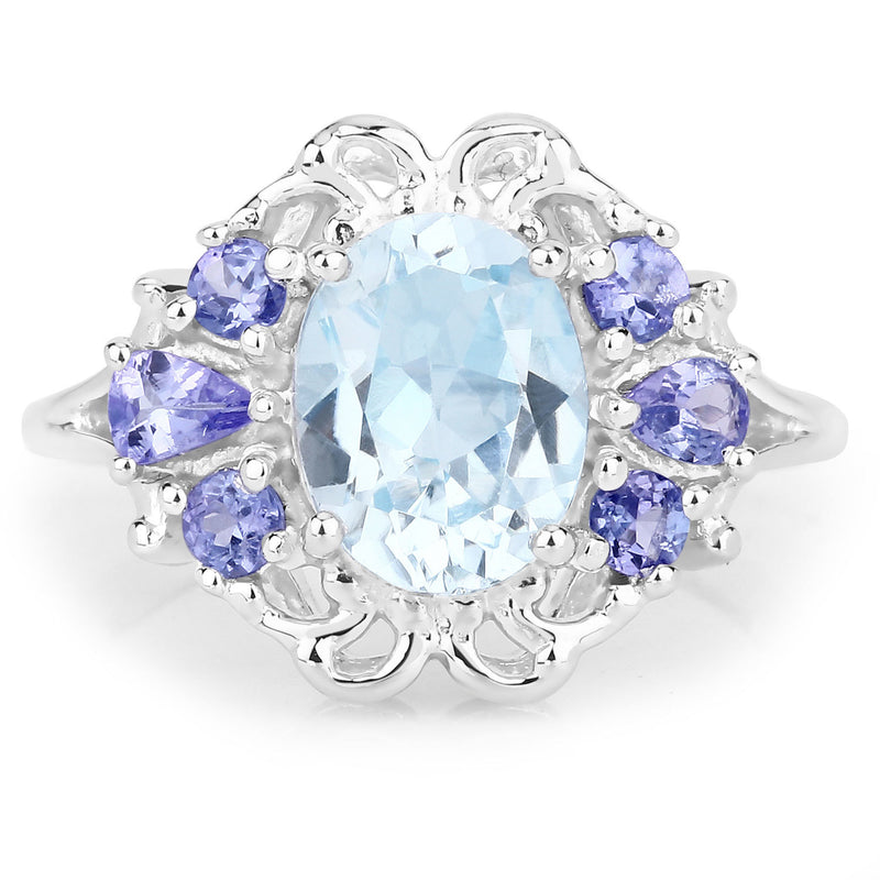 2.56 Carat Genuine Blue Topaz and Tanzanite .925 Sterling Silver Ring