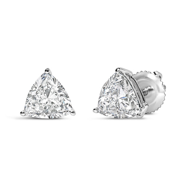 14K White Gold 1.0 Cttw Trillion Cut Lab Grown Diamond 3-Prong Classic Solitaire Stud Earrings (F-G Color, VS2-SI1 Clarity)