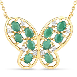 1.56 Carat Genuine Emerald and White Zircon .925 Sterling Silver Necklace