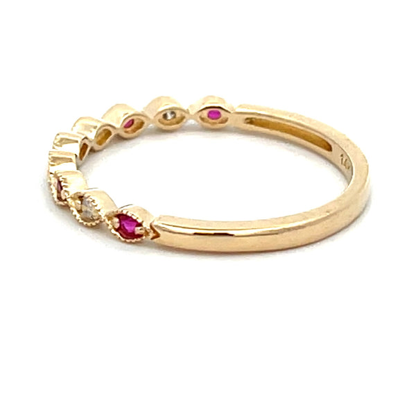 .18ct Ruby Diamond Wedding Band Ring 14KT Yellow Gold