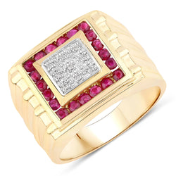 0.75 Carat Genuine Ruby And White Diamond 10K Yellow Gold Ring