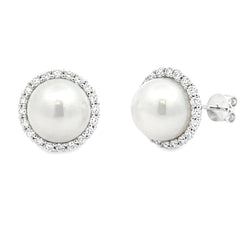 .54ct FW Pearl Diamond Stud Earrings 14KT White Gold