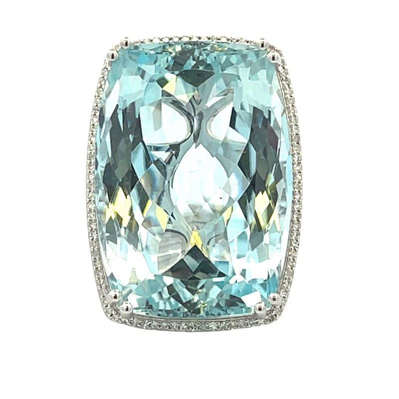 Genuine 68.88ct Blue Topaz Diamond Ring 14KT White Gold