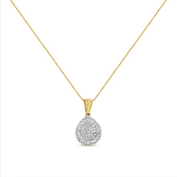 10K Yellow Gold 1/2 Cttw Round and Baguette Cut Diamond Oval Burst 18" Pendant Necklace (J-K Color, I1-I2 Clarity)