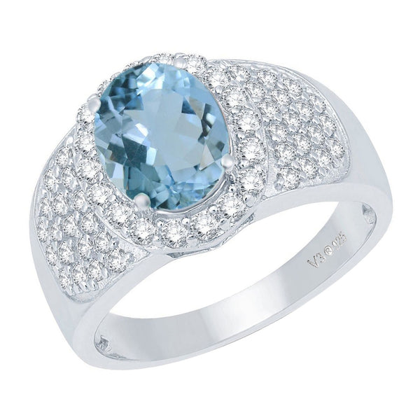V3 Jewelry 3.50 CT Natural Aquamarine & White Topaz Pavé Halo Ring