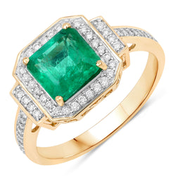 IGI Certified 1.97 Carat Genuine Zambian Emerald and White Diamond 14K Yellow Gold Ring