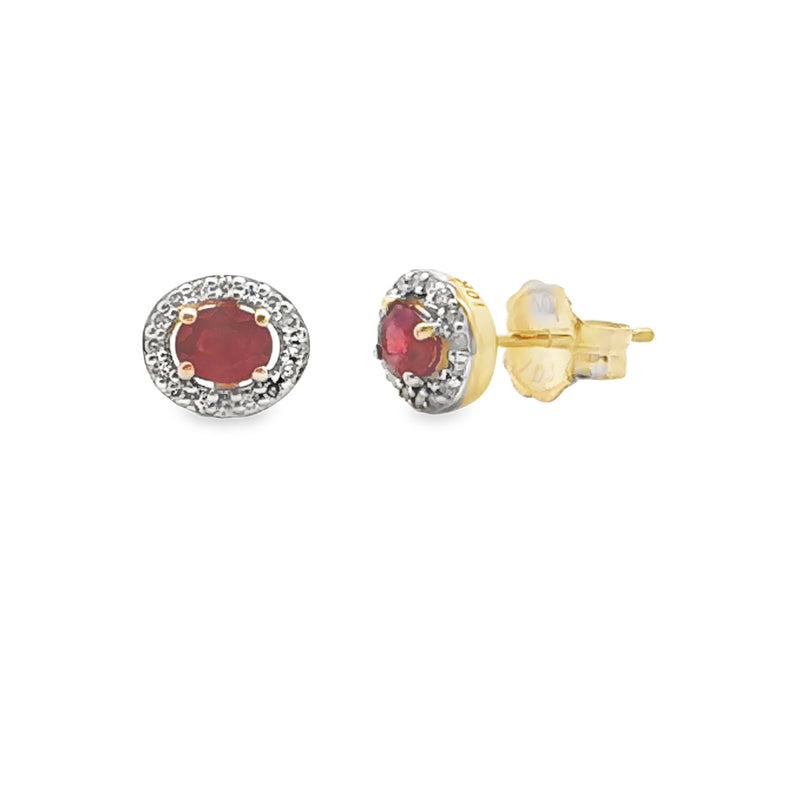 Natural .56ct Ruby Diamond Earrings 10KT Yellow Gold