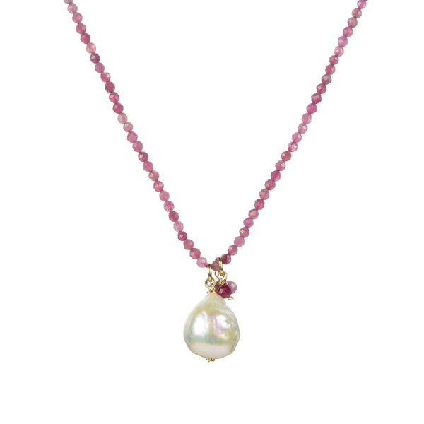 V3 Jewelry Tourmaline and Freshwater Pearl 18k Gold-Plated Beaded Adjustable Necklace