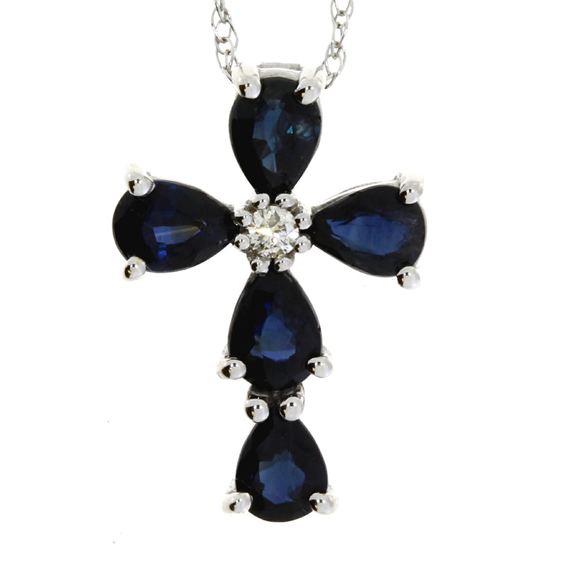 .81ct Sapphire Cross Religious Pendant 14KT White Gold