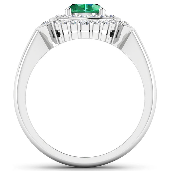 1.72 Carat Genuine Zambian Emerald and White Diamond 14K White Gold Ring