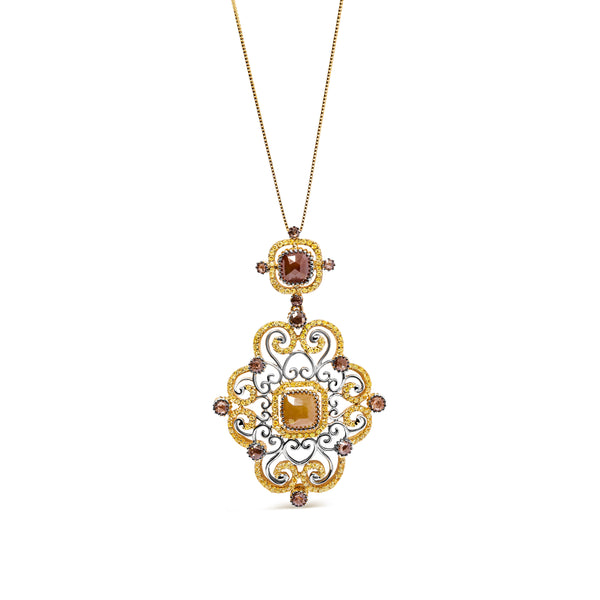 14K White and Yellow Gold 4.0 Cttw Fancy Color Rose Cut Diamond Antique Style 18" Pendant Necklace (Yellow Color, I1-I2 Clarity)