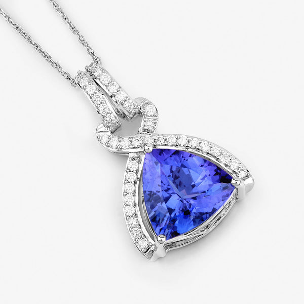 2.53 Carat Genuine Tanzanite and White Diamond 14K White Gold Pendant